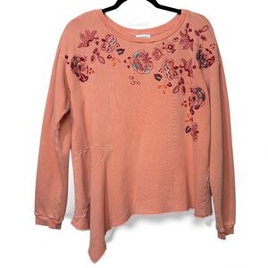Sundance Clementine Fields Embroidered Sweatshirt Creamy Orange Size Large